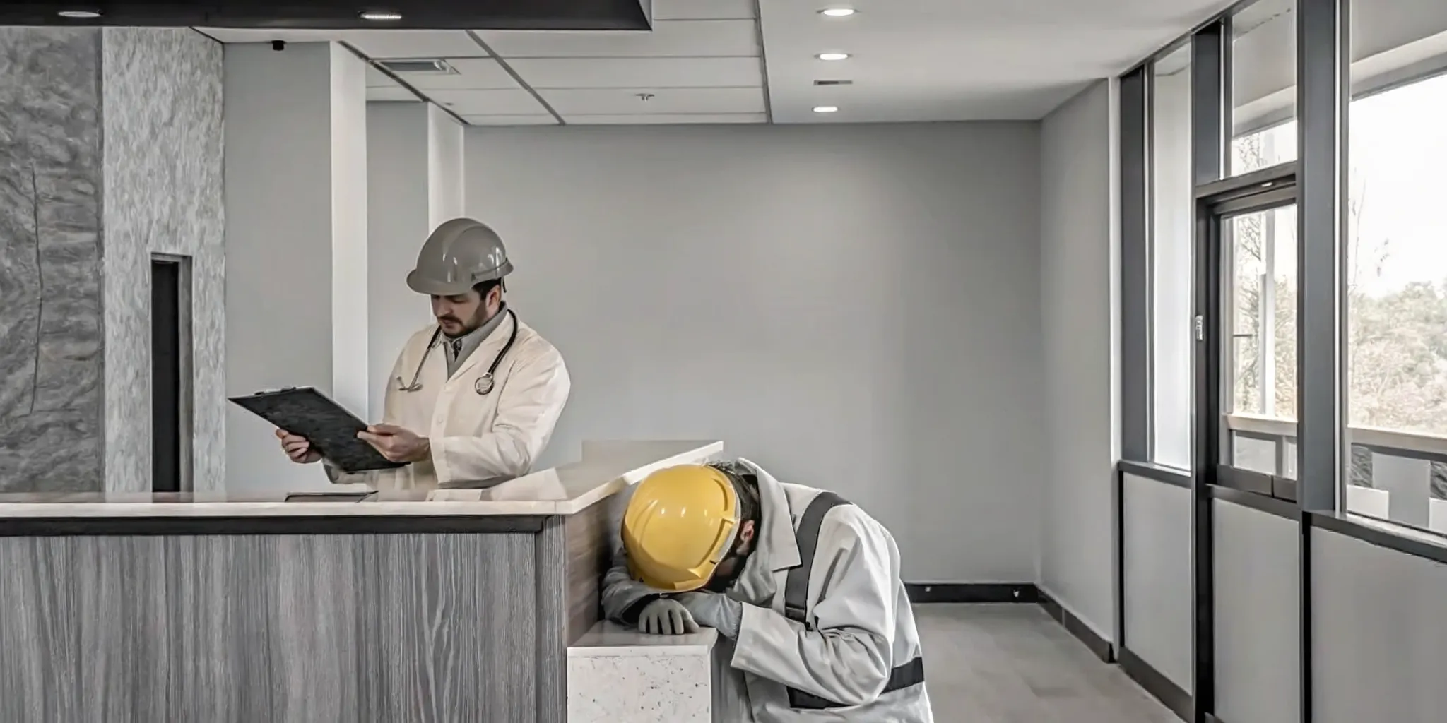 Clinician reviewing an asbestos physical exam form with an occupational health patient in Tampa