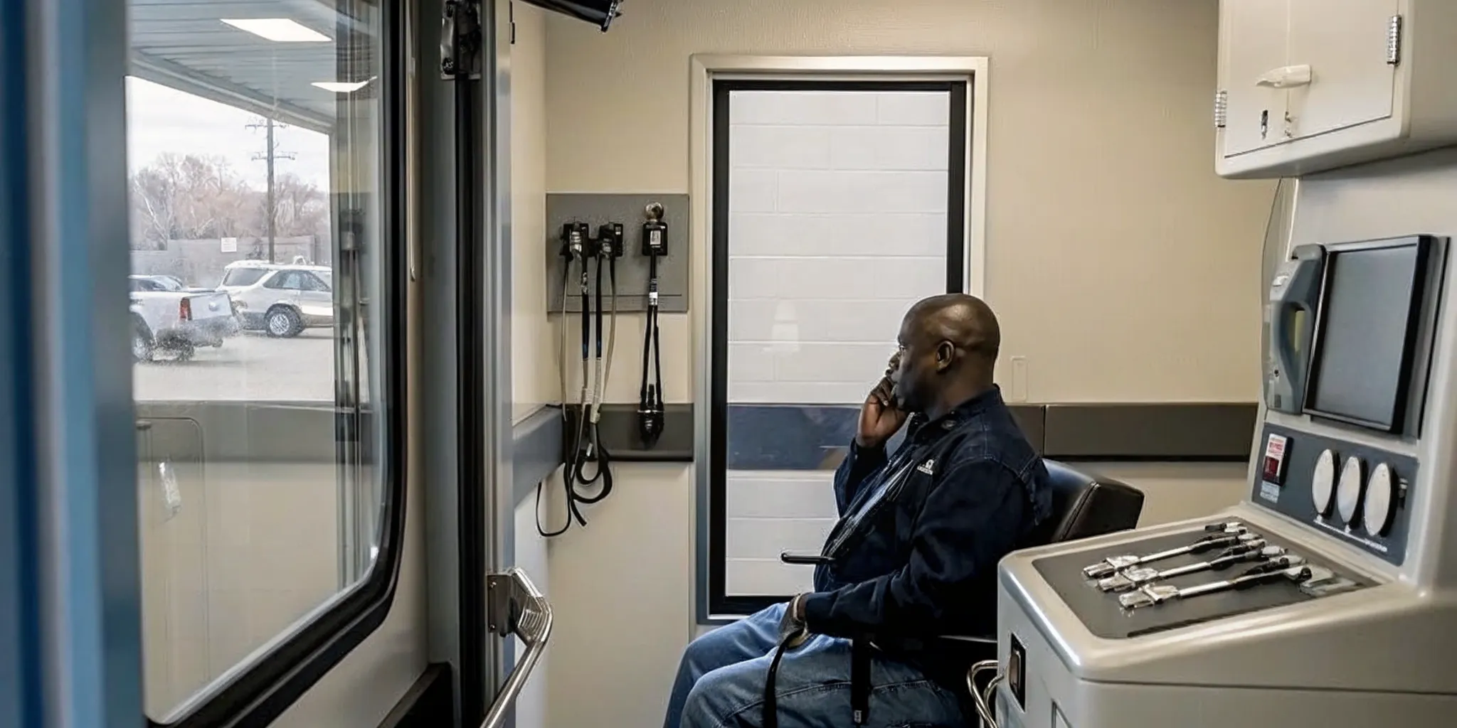 Commercial driver completing a hearing test during a DOT physical in Tampa