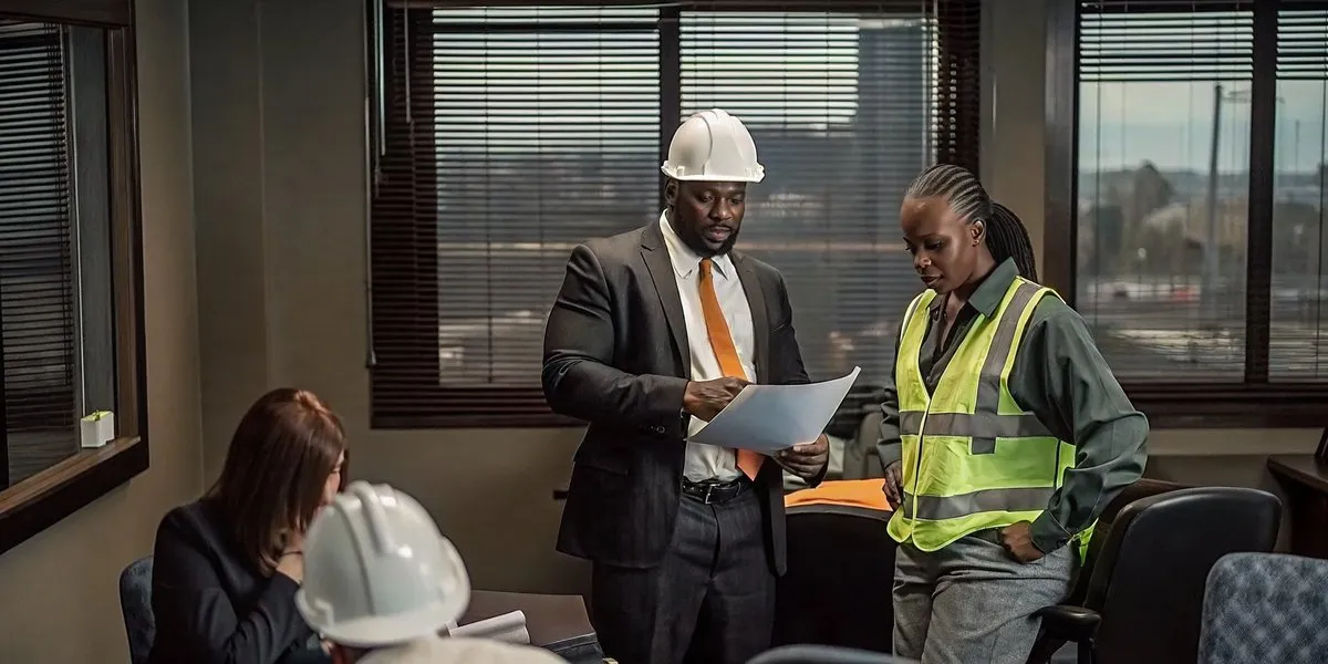Business owner and HR manager reviewing policy documents in a Tampa office