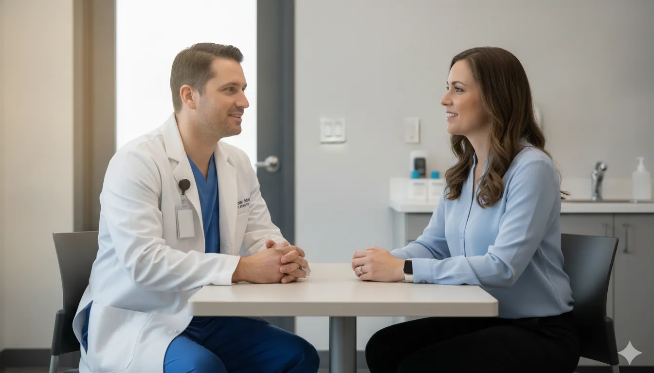 Patient meeting an occupational medicine clinician for a private drug testing appointment in Tampa Bay