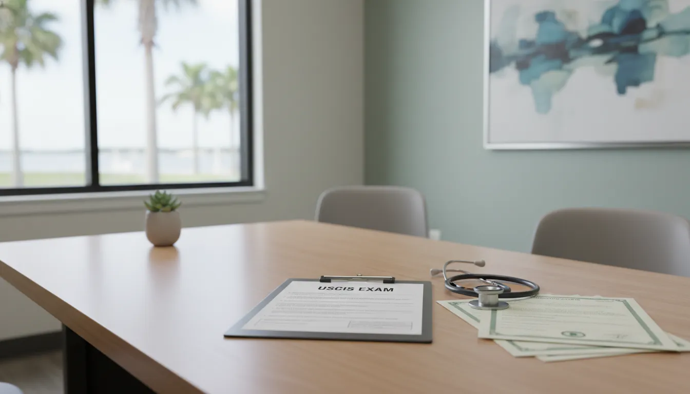 USCIS exam paperwork at a Tampa medical clinic