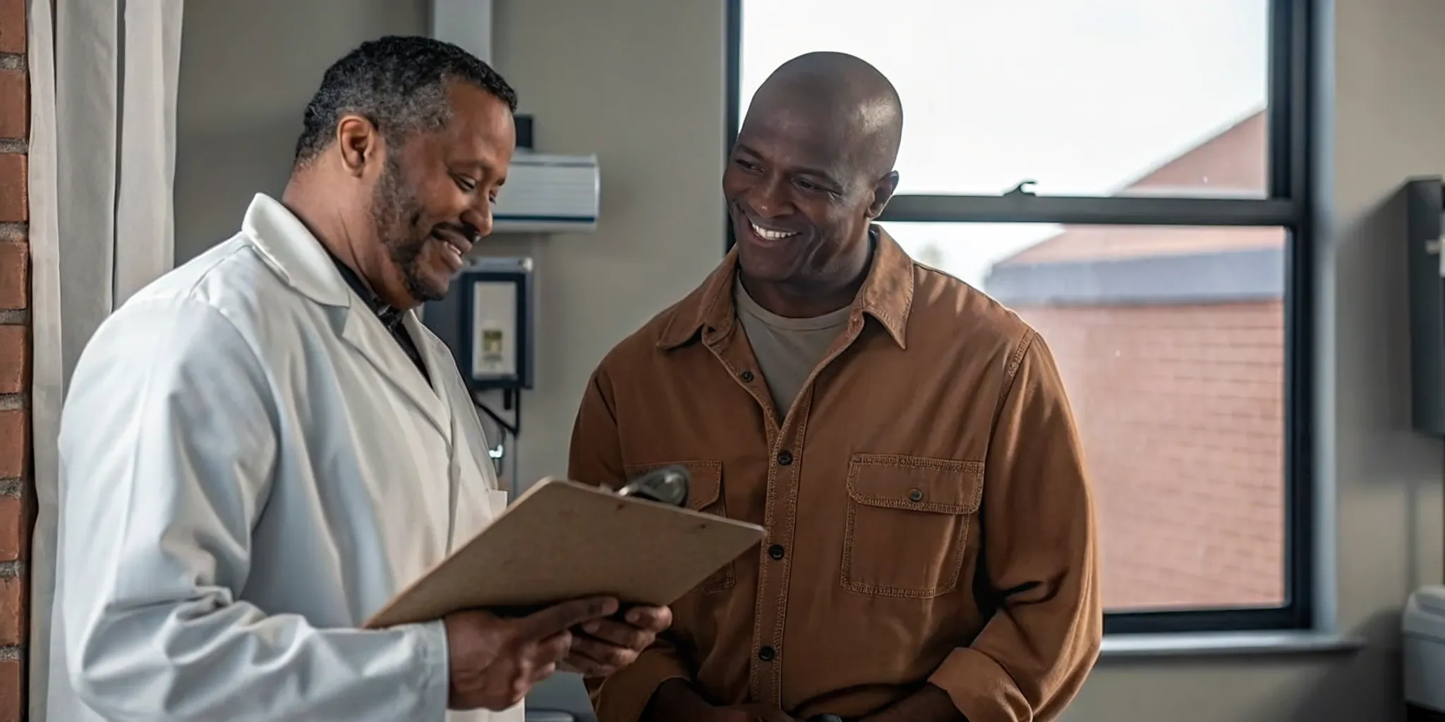 Commercial truck driver in a DOT physical exam with a physician at a Tampa clinic