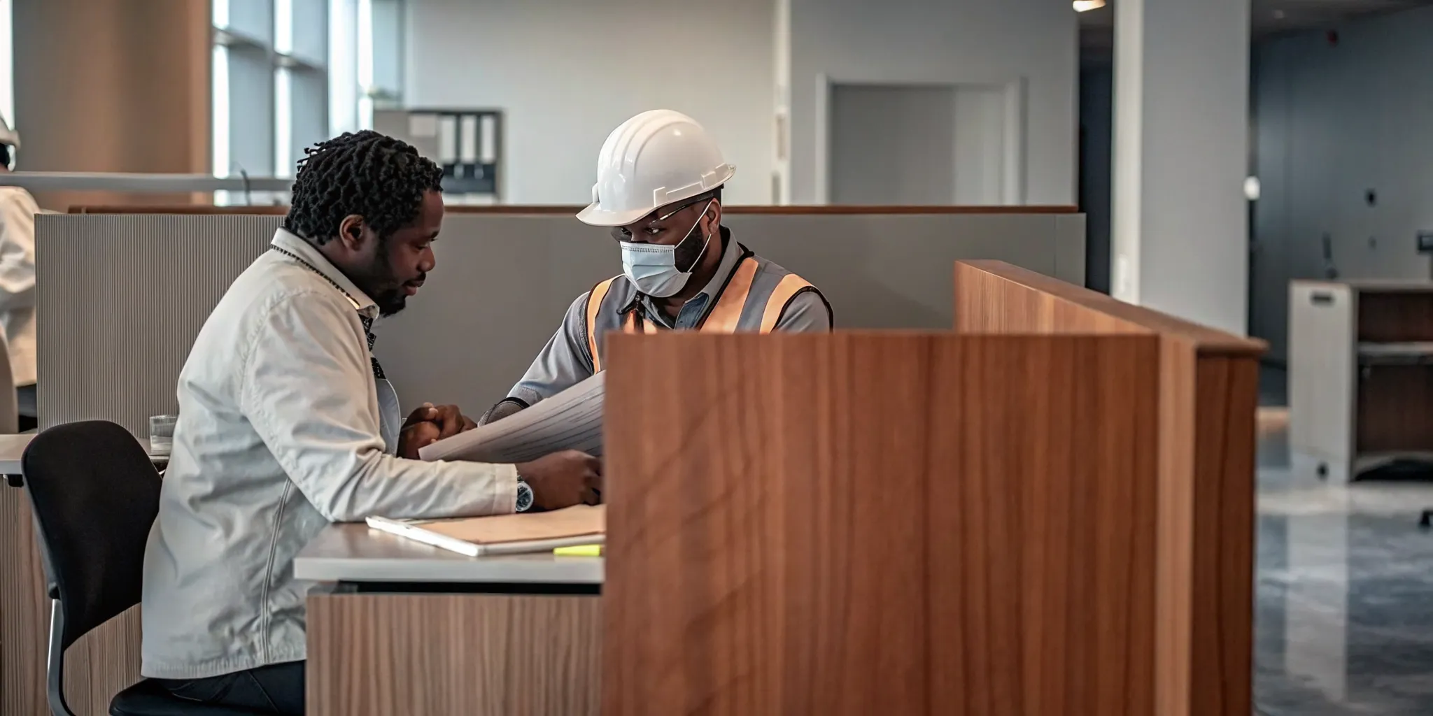 Clinician discussing a respirator medical evaluation with a Tampa safety manager