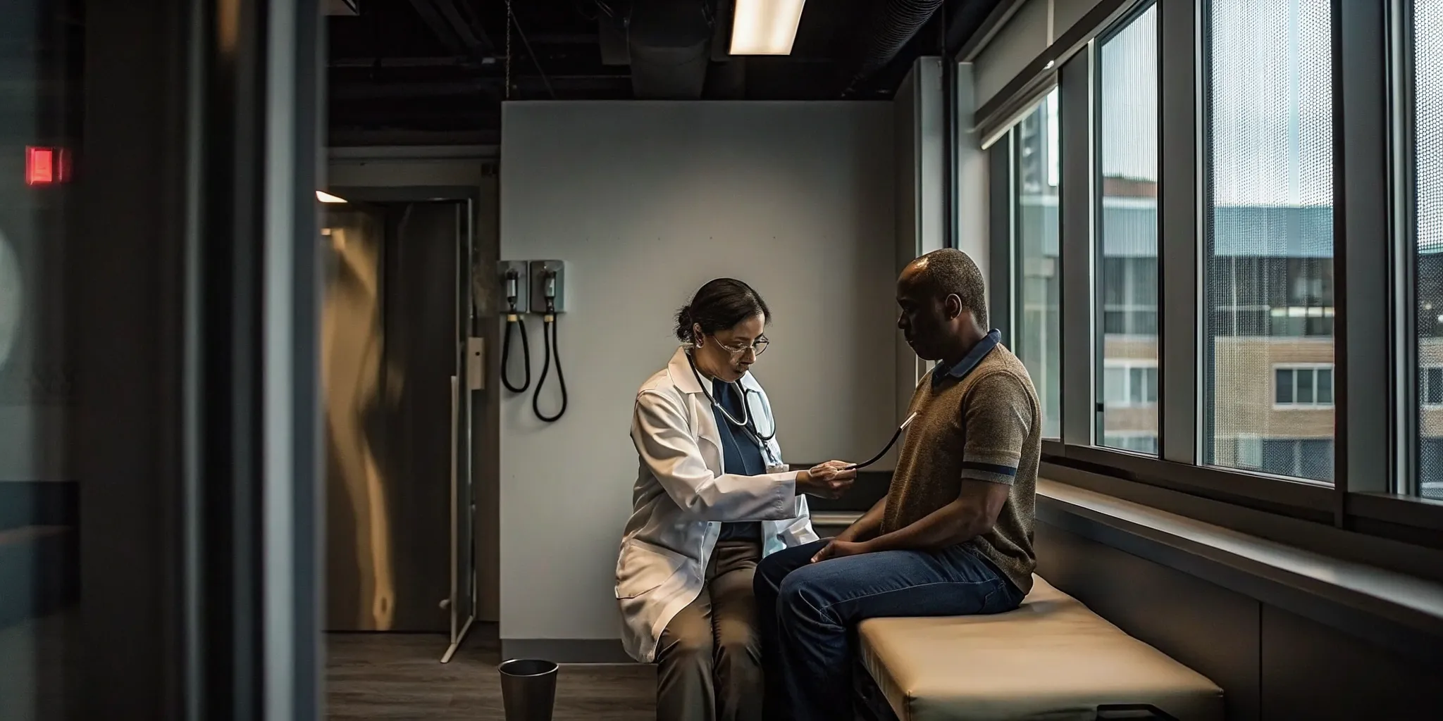 Certified medical examiner conducting a DOT physical for a commercial driver.